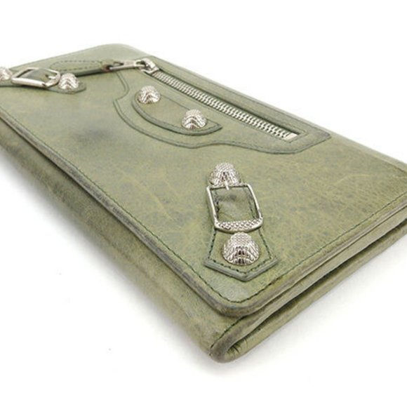 Balenciaga Wallet Purse Green Silver Woman unisex Authentic Used Y7158 - Picture 1 of 6